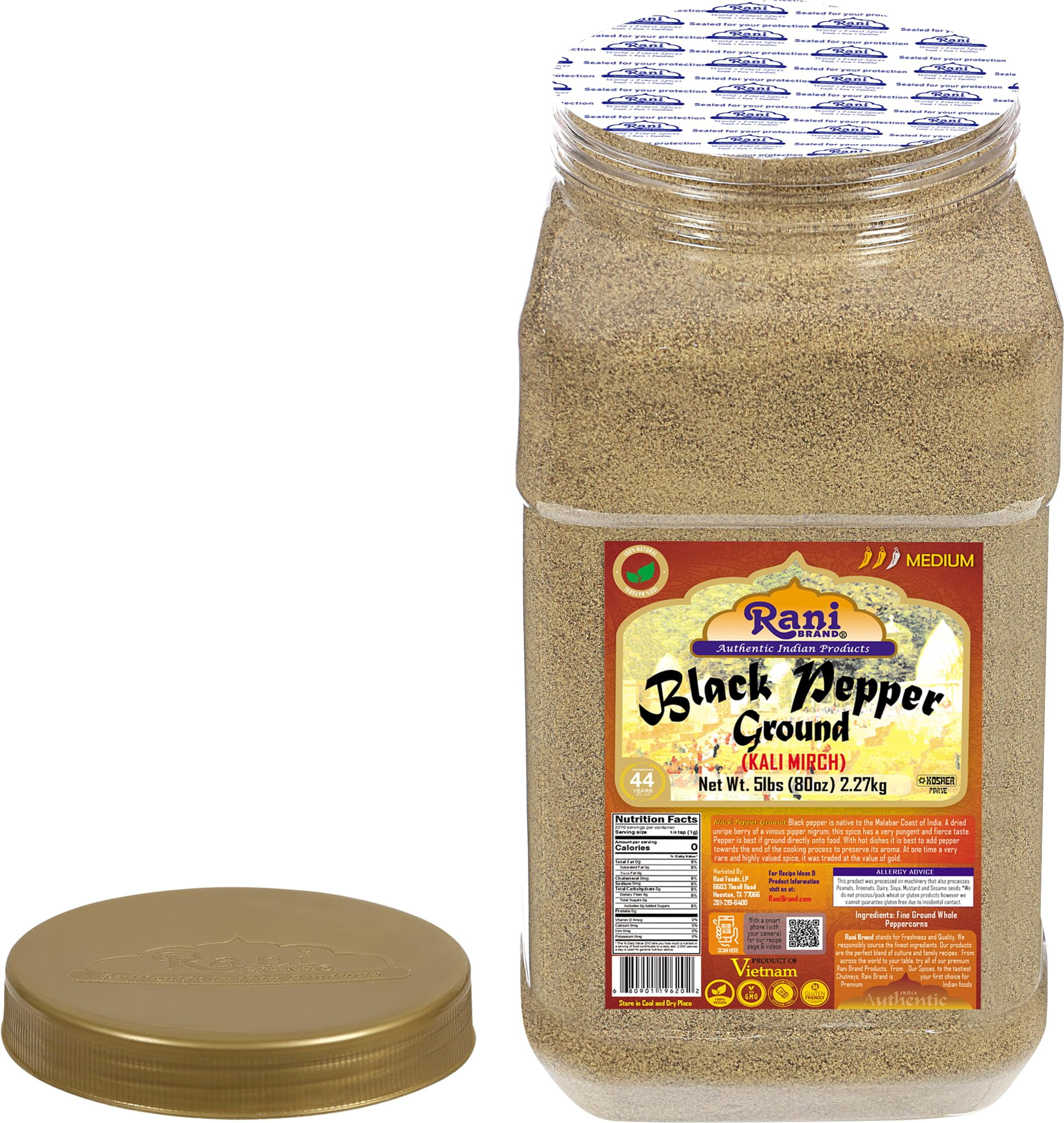 Rani Black Pepper Fine Powder 80 Mesh, 80oz (5lbs) 2.27kg Bulk PET Jar ~ All Natural | Vegan | Gluten Friendly | NON-GMO | Kosher