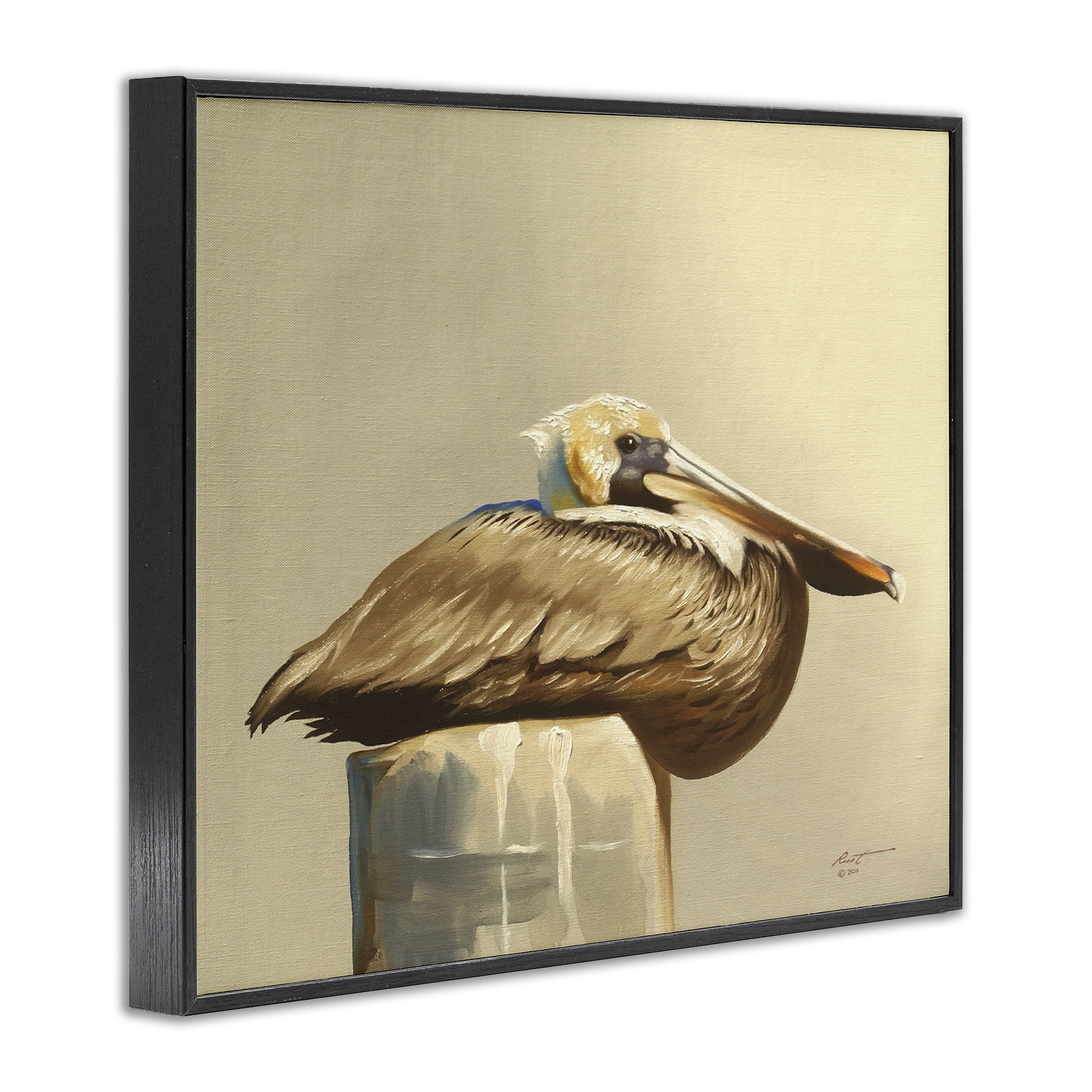 Stupell Industries Pelican Resting on Dock Animals & Insects Painting Black Framed Art Print Wall Art, 30 x 24