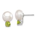 thumbnail image 1 of 925 Sterling Silver Rhod Pltd 10 11mm Freshwater Cultured Button Pearl Peridot Stud Earrings Ball, 1 of 6