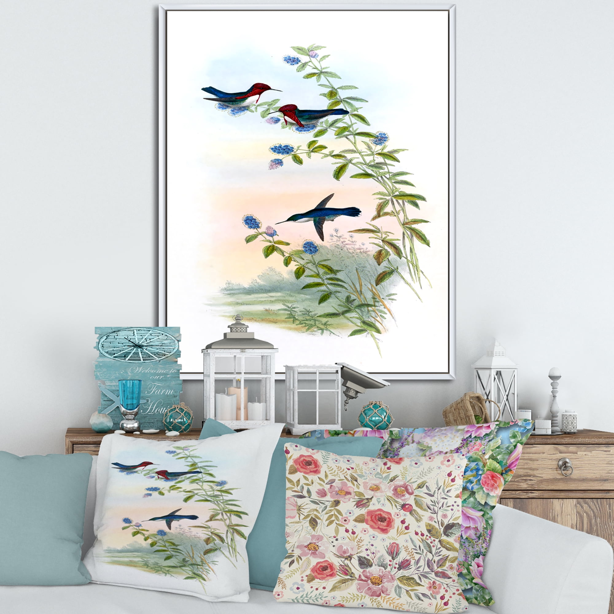 Designart 'Ancient Hummingbird II' Traditional Framed Canvas Wall Art Print