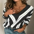 thumbnail image 2 of KEINXS Women V-Neck Long Sleeve Knit Pullover Tops Striped Sweaters Khaki S, 2 of 3