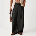 thumbnail image 7 of COMVALUE Men's Summer Pleated Linen Wide Leg Pants Loose Fit Draped Retro Casual Trousers (Black, S), 7 of 7