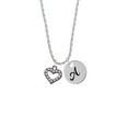 thumbnail image 2 of Delight Jewelry Black Nickeltone AB Crystal Open Heart Silvertone Script Initial Disc - A - Charm Necklace, 20"+3", 2 of 4