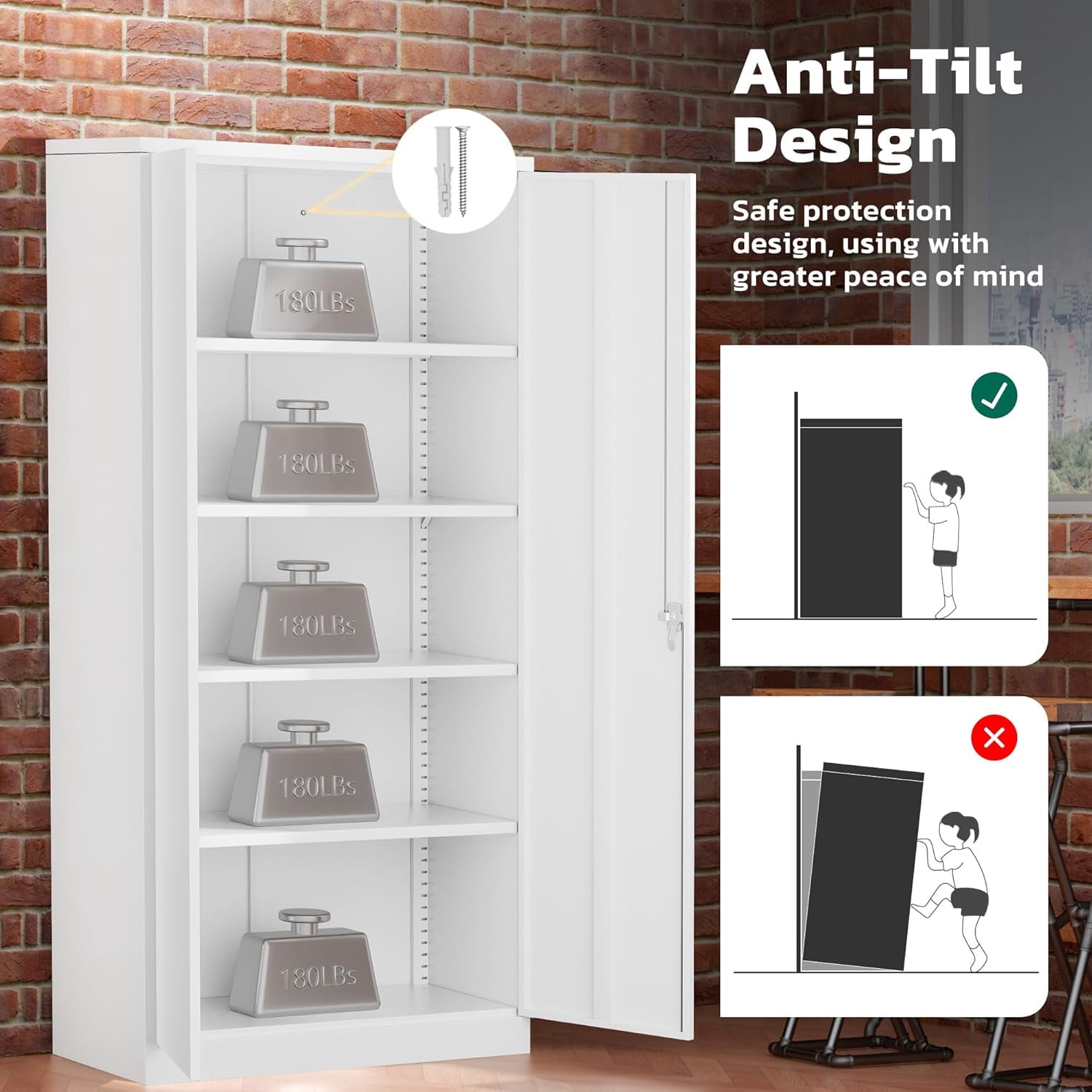 SOLAURA 72 inches Tall Metal Garage Storage Cabinets, Lockable Steel Storage Cabinet with Doors and Adjustable Shelves for Office, Home, Shops, Garage, Assembly Required, White