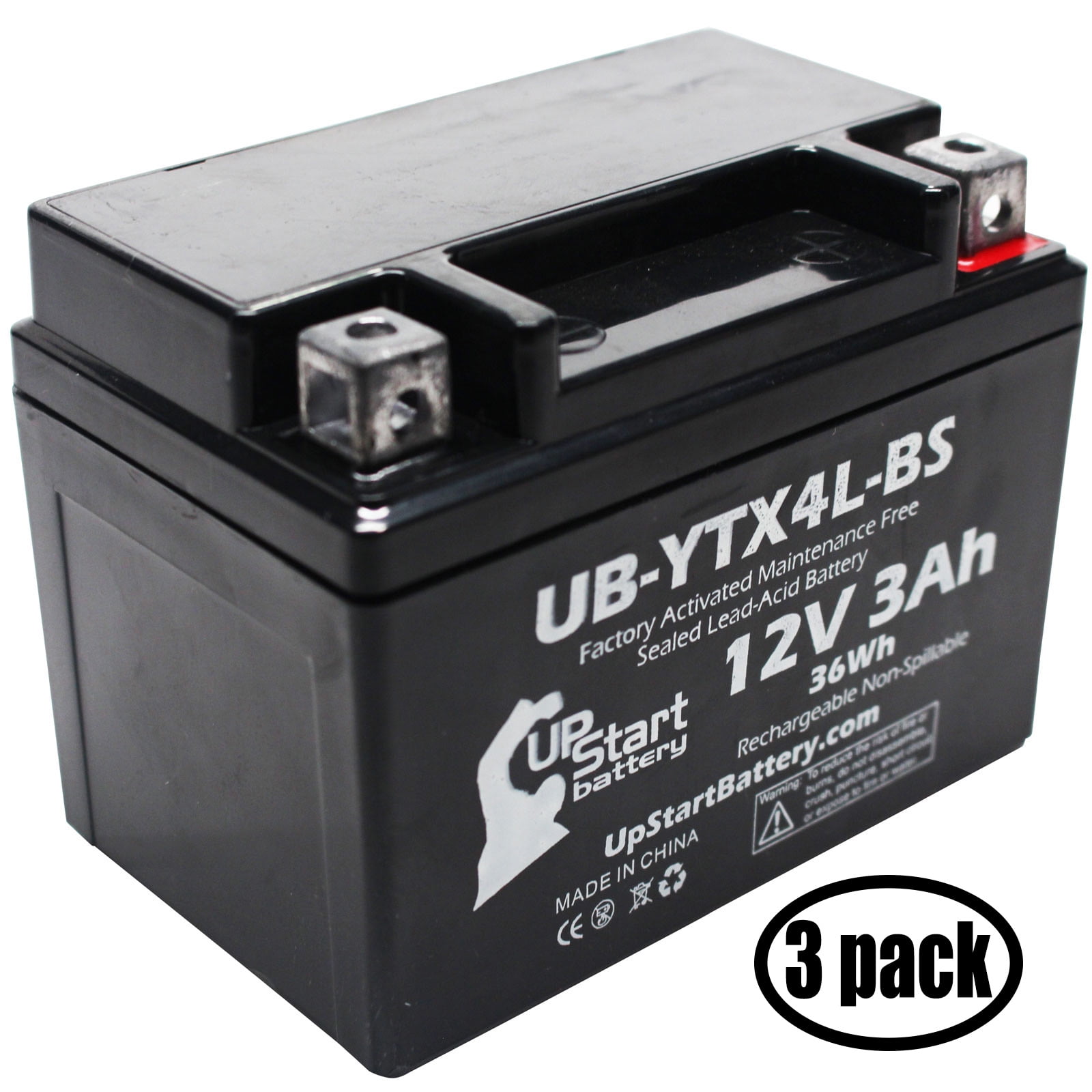 3Pack UpStart Battery Replacement for 2002 Polaris Scrambler 50CC
