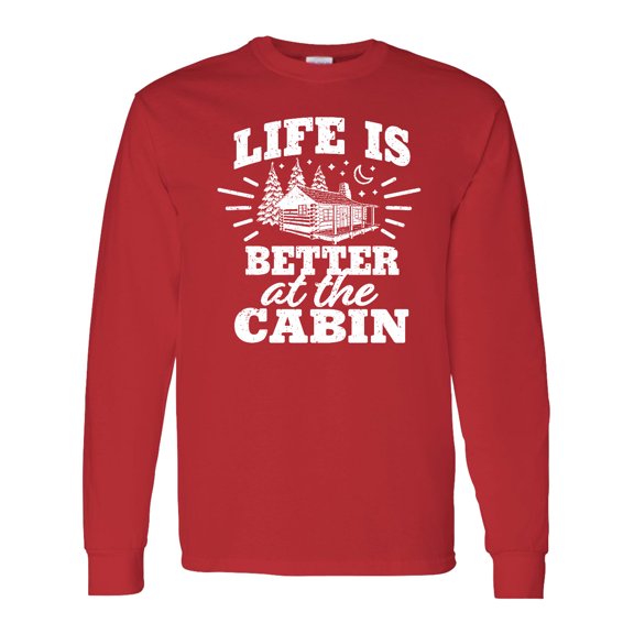 Inktastic Life is Better at the Cabin with Trees and Moon Long Sleeve T-Shirt
