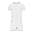 thumbnail image 4 of Amvlyk Pajama Set for Women Plus Size 2 Piece Lounge Pjs Round Neck Short Sleeve Tops Soft Elastic Shorts Casual Sleepwear Fashion Two Piece Lounge Sets for Homewear Travel Outfits, 4 of 6