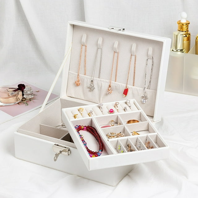 ZZwxWA Holiday Saving Jewelry Box Display Storage Box 2-Layer Women's Jewelry Box Lockable Box