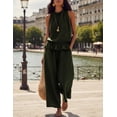 thumbnail image 2 of Women's Linen 2 Piece Outfits Sleeveless Ruffle Top Wide Leg Pants Summer Loungewear Beach Travel Sets, 2 of 8