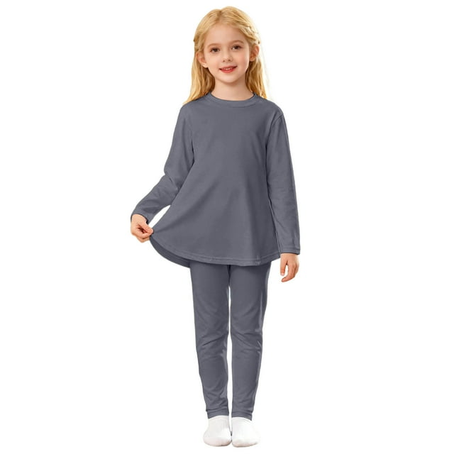 WENXIAOO Ensemble de Pyjama pour Filles 2 Pcs Robe à Manches Longues avec Pantalon Ensemble de Pyjama Classique Pyjama pour Filles 6-7 Ans