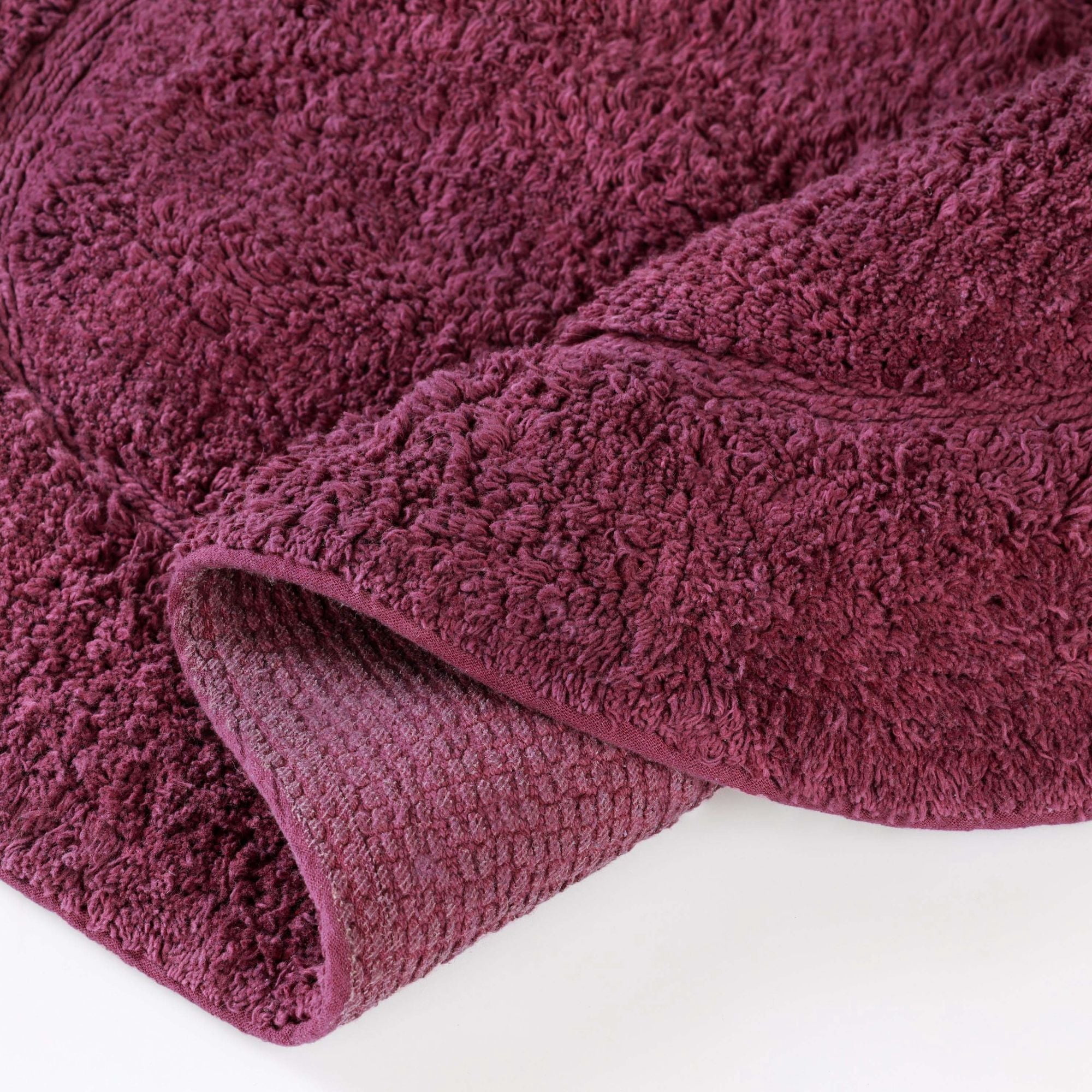 Superior Oval Bordered Cotton Washable Non-Slip Bath Rug, Runner Size, Plum