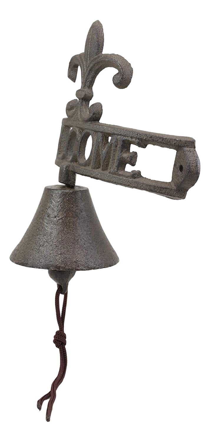 Cast Iron Rustic French Fleur De Lis Crown Welcome Sign Door Wall Yard Bell