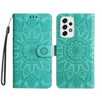 Dteck Cases Compatible with Samsung Galaxy A53 5G Wallet Case Card Holder Flip Cover Embossed Clover Flower PU Leather Magnetic Folio Kickstand with Wrist Strap, Green