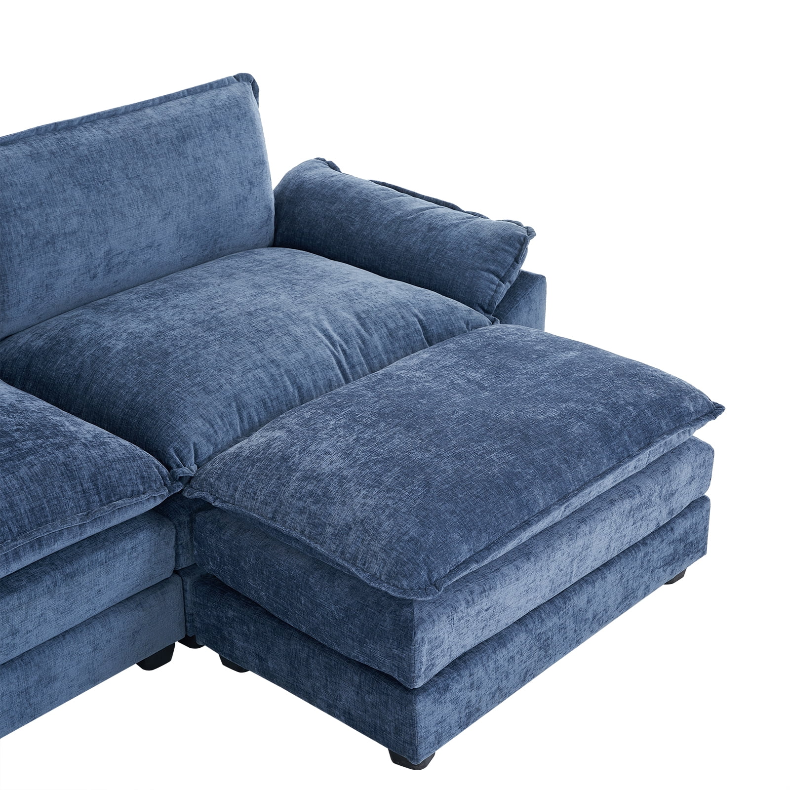 Zimtown Sectional Sofa with Ottoman, L Shaped Convertible Couch with Removable Chaise Chenille Fabric Sofa Set for 3-4 Persons Living Room Furniture Gray-Blue