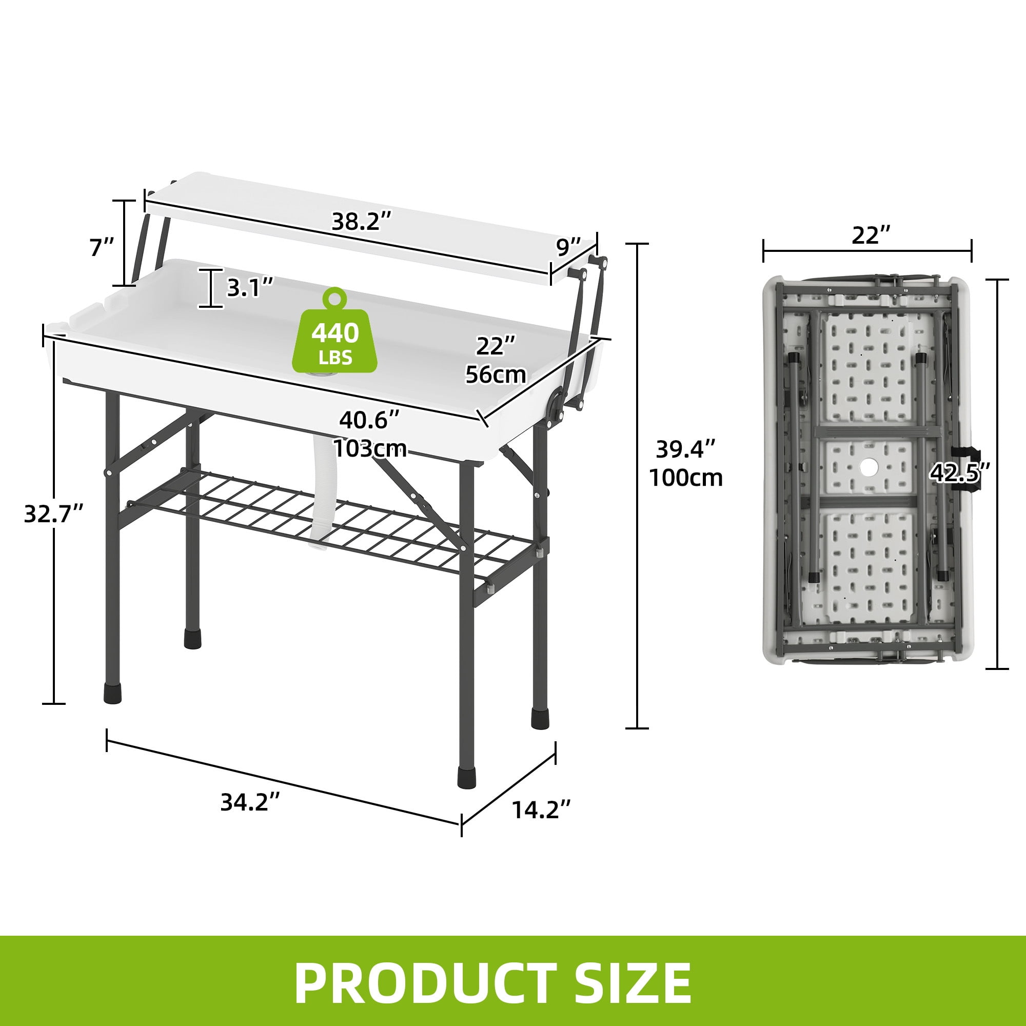 Uforic 4FT Two-Tier Folding Ice Cooler Table, Portable Party Ice Bin with Drain Hole and White Skirt, Outdoor Food Drink Station for BBQ, Camping, Wedding and Gathering