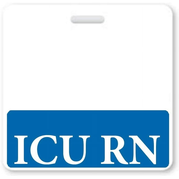 5 Pack - ICU RN Badge Buddies - Heavy Duty Horizontal Badge Buddy for Critical Care Nurses/Intensive Care Unit R.N. - Spill Proof & Tear Resistant Cards - 2 Sided Quick Role ID Backers (Blue)