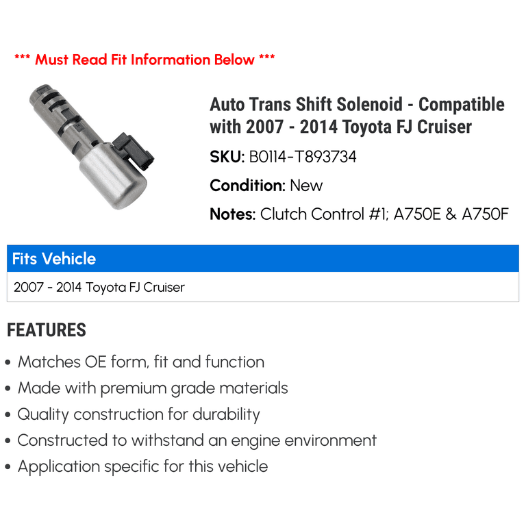 Auto Trans Shift Solenoid - Compatible with 2007 - 2014 Toyota FJ
