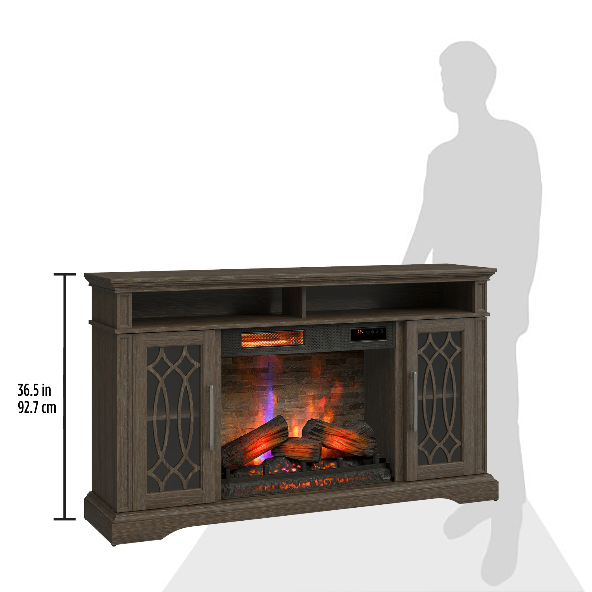 duraflame® Electric Fireplace TV Stand, Farmhouse Entertainment Center with Storage and Infrared Heater, Laurel Oak