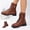 Brown, variant on Willtoo Womens Ankle Boots Buckle Decor Lace Up Side Zipper Booties Low Block Heel Lug Sole Casual Short Boots for Winter Daily Wear