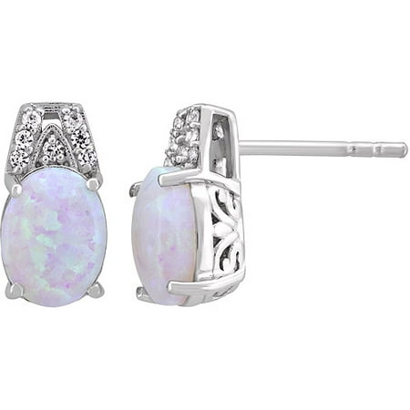 Created Opal and White Sapphire Oval Split Post Earrings