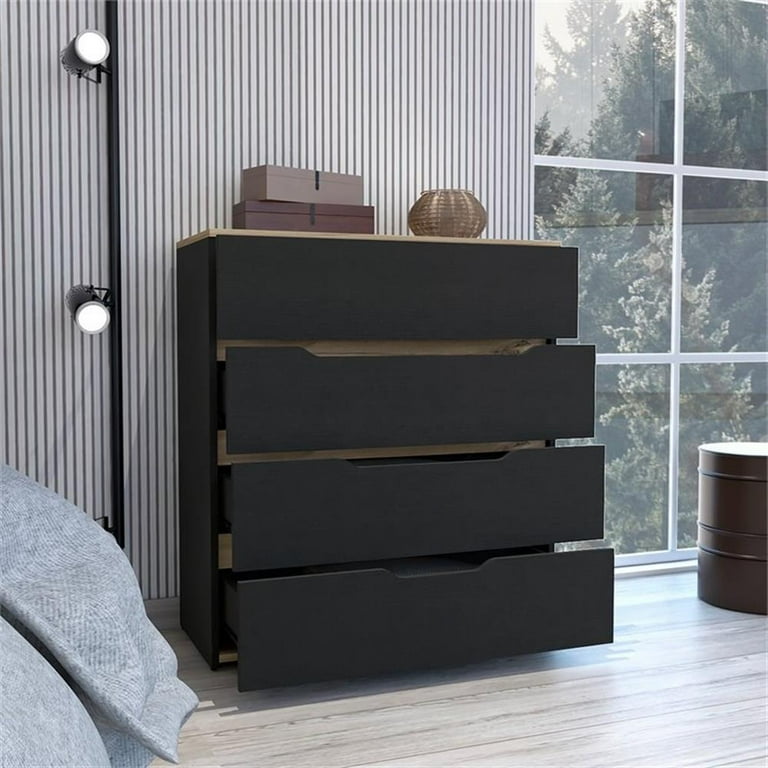 Atlin Designs Modern 4-Drawer Wood Bedroom Dresser in Black/Light Oak -  Walmart.com