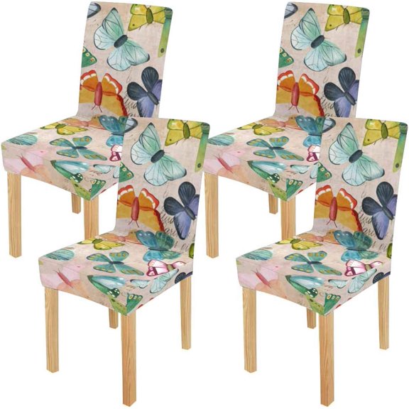 FMSHPON Different Butterflies Stretch Chair Cover Protector Seat Slipcover for Dining Room Hotel Wedding Party Set of 4