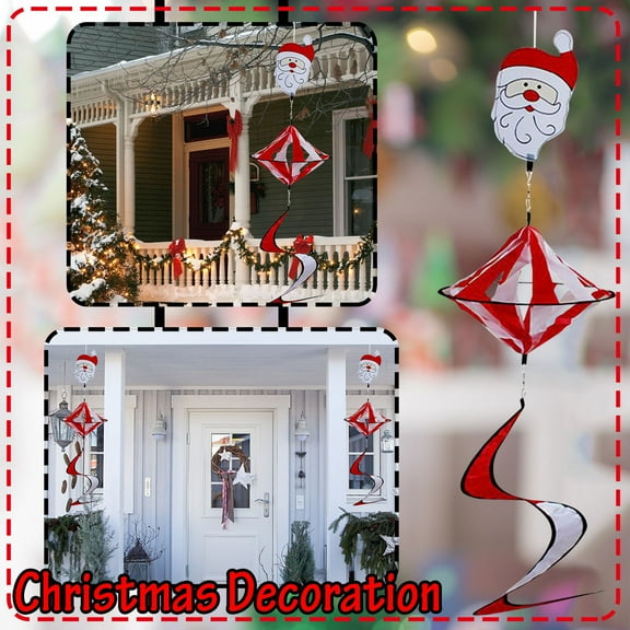 Luysn Christmas Decorations Colorful Wind Spiral Windsock Spinner with Santa Ornament Holiday Decor Creative Hanging Christmas Gifts,Christmas Decorations Outdoor,Christmas Tree Decorations 39"X9.8"