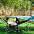 thumbnail image 3 of Gymax Folding Hammock Indoor & Outdoor Hammock with Side Pocket & Iron Stand Grey, 3 of 10