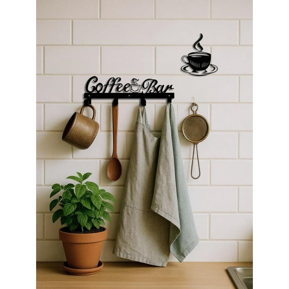 Coffee Cup Rack with Hooks - Wall-Mounted Metal Organizer for Kitchen Decor