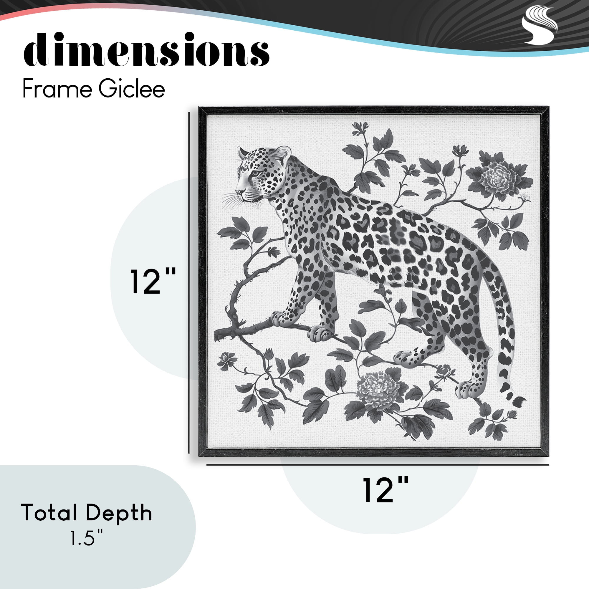 Monochrome Detail Leopard Black Framed Giclee Art, design by Lettered and Lined