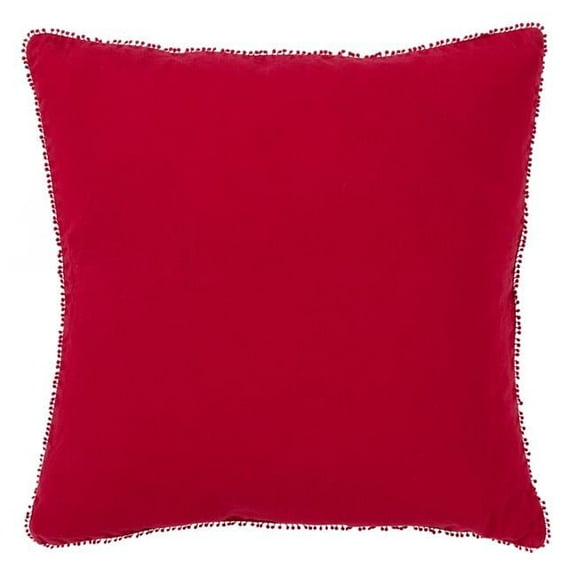 SARO  20 in. Square Pompom Down Filled Pillow - Red