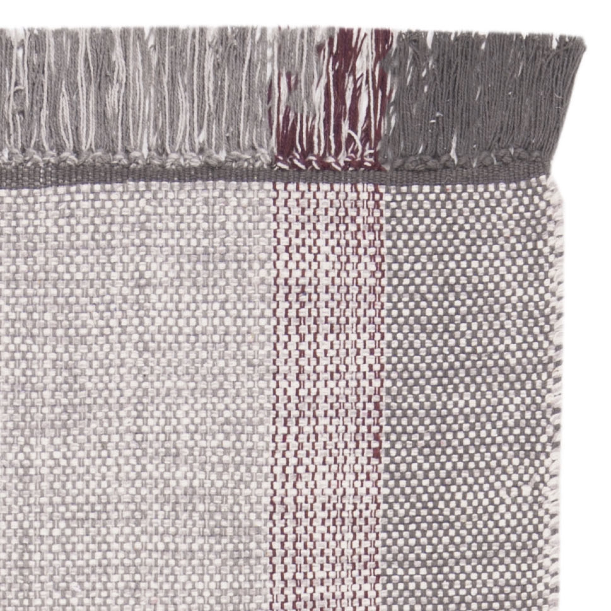 SAFAVIEH Montauk Sharlene Solid Striped Cotton Runner Rug, Wine/Grey, 2'3" x 7'