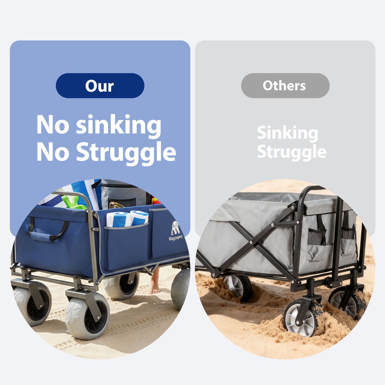 Beach Wagon with Big Wheels for Sand 500lbs capacity - Patented design, All Terrain Steel Frame Utility Cart with 9" Pneumatic Tires, Collapsible Folding Design