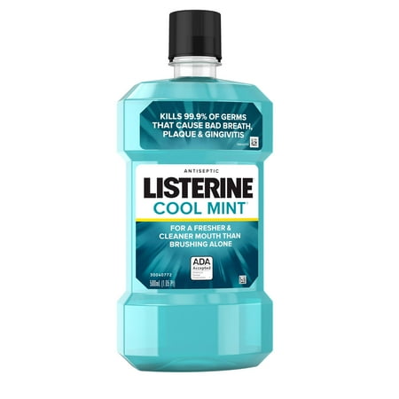 Listerine Cool Mint Antiseptic Mouthwash, Bad Breath & Plaque, 500 mL