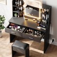 thumbnail image 3 of Makeup Vanity Set with 3 Light Modes & Power Outlet | Includes Stool, 2 Drawers & Open Shelves, 3 of 7