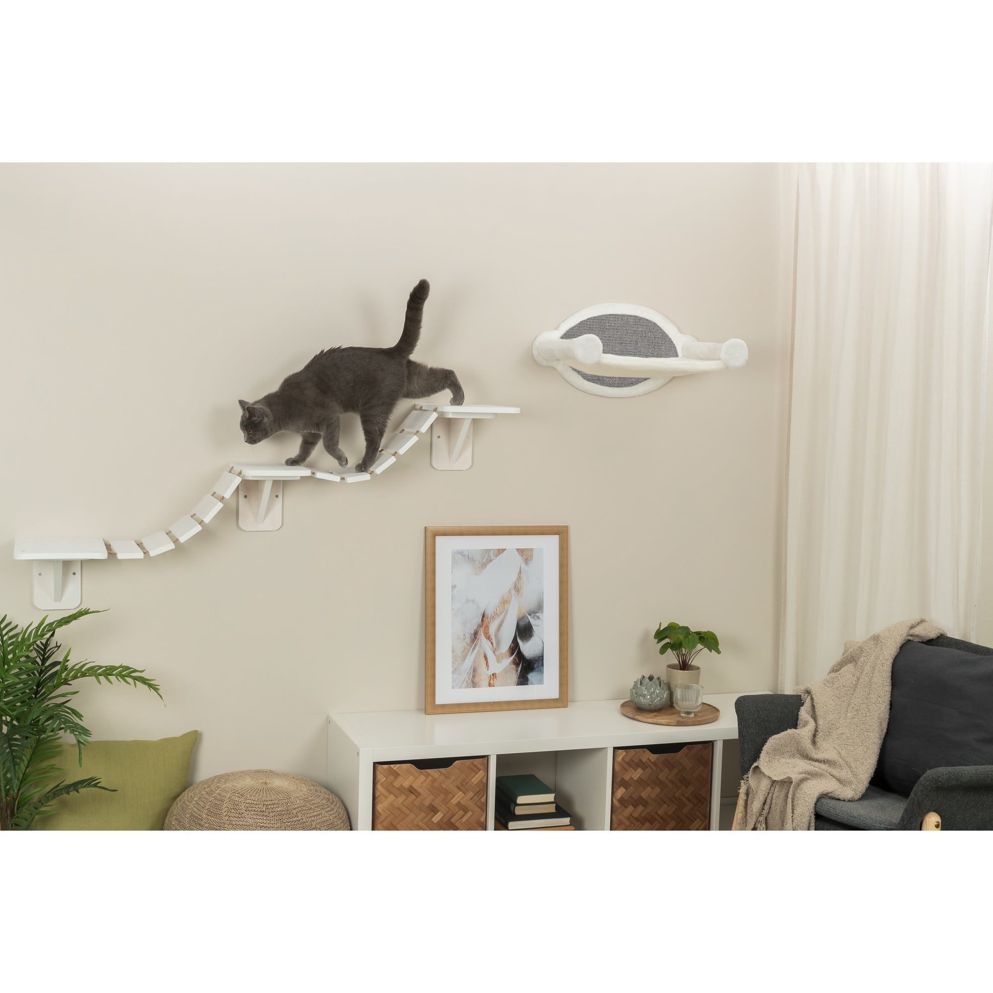 TRIXIE Multi-Level Wall Mounted Cat Perch with Bridge, White
