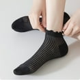 thumbnail image 2 of Women's Ribbed Ankle Socks with Ruffle Lettuce Trim Cuff Soft Breathable Knit 3-Pack - One Size Fits Most, Black, 2 of 4