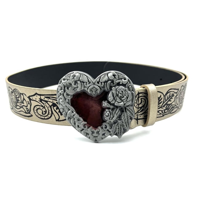 Wartleves Cinturón de piel sintética con forma de corazón de amor punk para mujer, estilo gótico, aleación negra, con relieve en forma de rosa, cinturón Y2K para chica decorado con hebilla retro versá