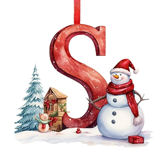 hulanddfd 26 Letter Ornaments - 3.9 inches Red Acrylic Alphabet with Cute Snowman Pendant, Personalized Christmas Letter Tree Hanging Decorations for Xmas Tree