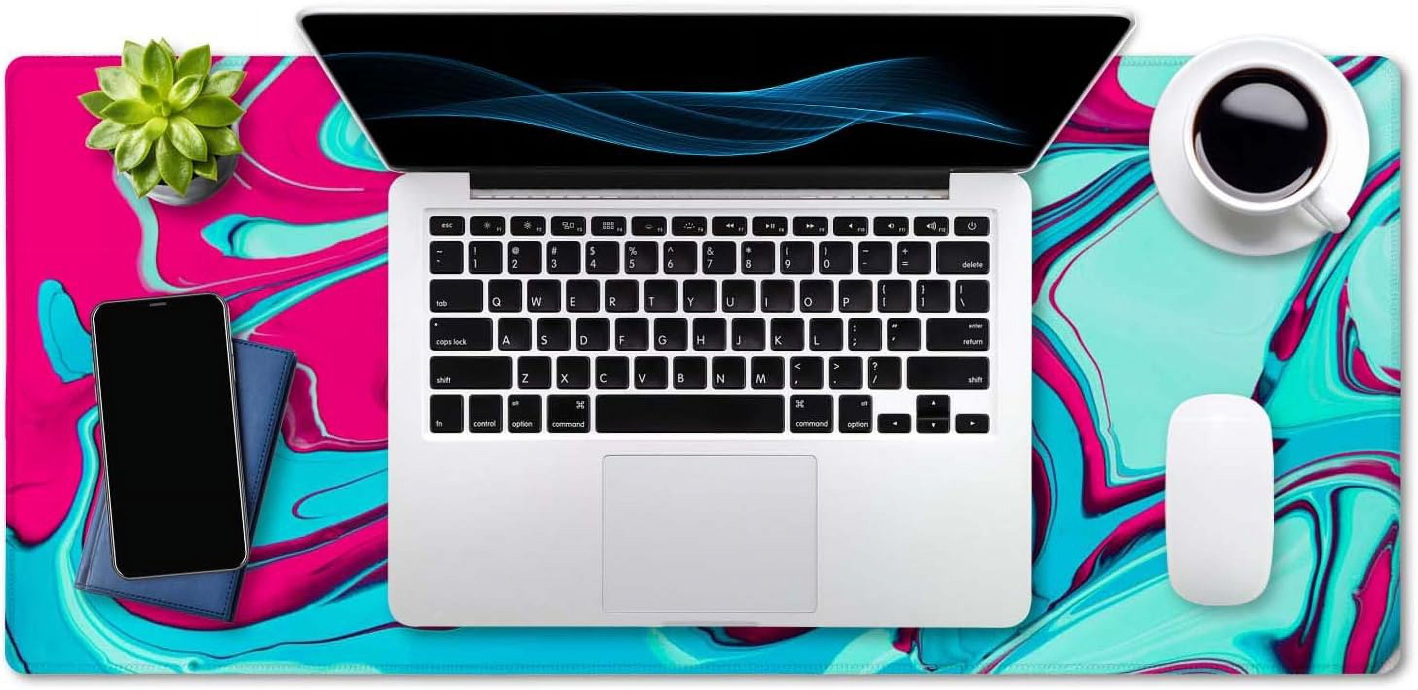 Desk Mat,Large Mouse Pad 35.5''''×15.7'''' XXL Extended Gaming Mouse Pad Mat with Non-Slip Base Stitched Edge Mousepad for Computer,Office,Keyboard and Laptop - Red Blue Marble