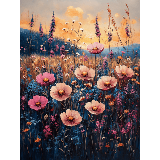 Qisvanset Framed Canvas Wall Art 12x16 Inch Wildflower Meadow Pastel Farmhouse Nature Wall Decor