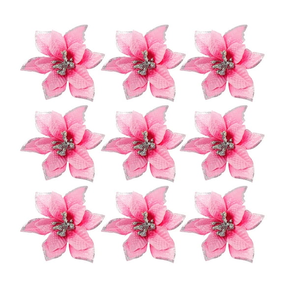 Tinksky 24pcs Christmas Flower Simulation Gold Powder Flower Christmas Tree Decoration Flower Pink