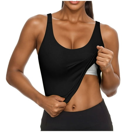 HUJlwoi Tank Top with Built in Bra for Women Sleeveless Backless Camisole U-Neck Going out Workout Trendy Shirts