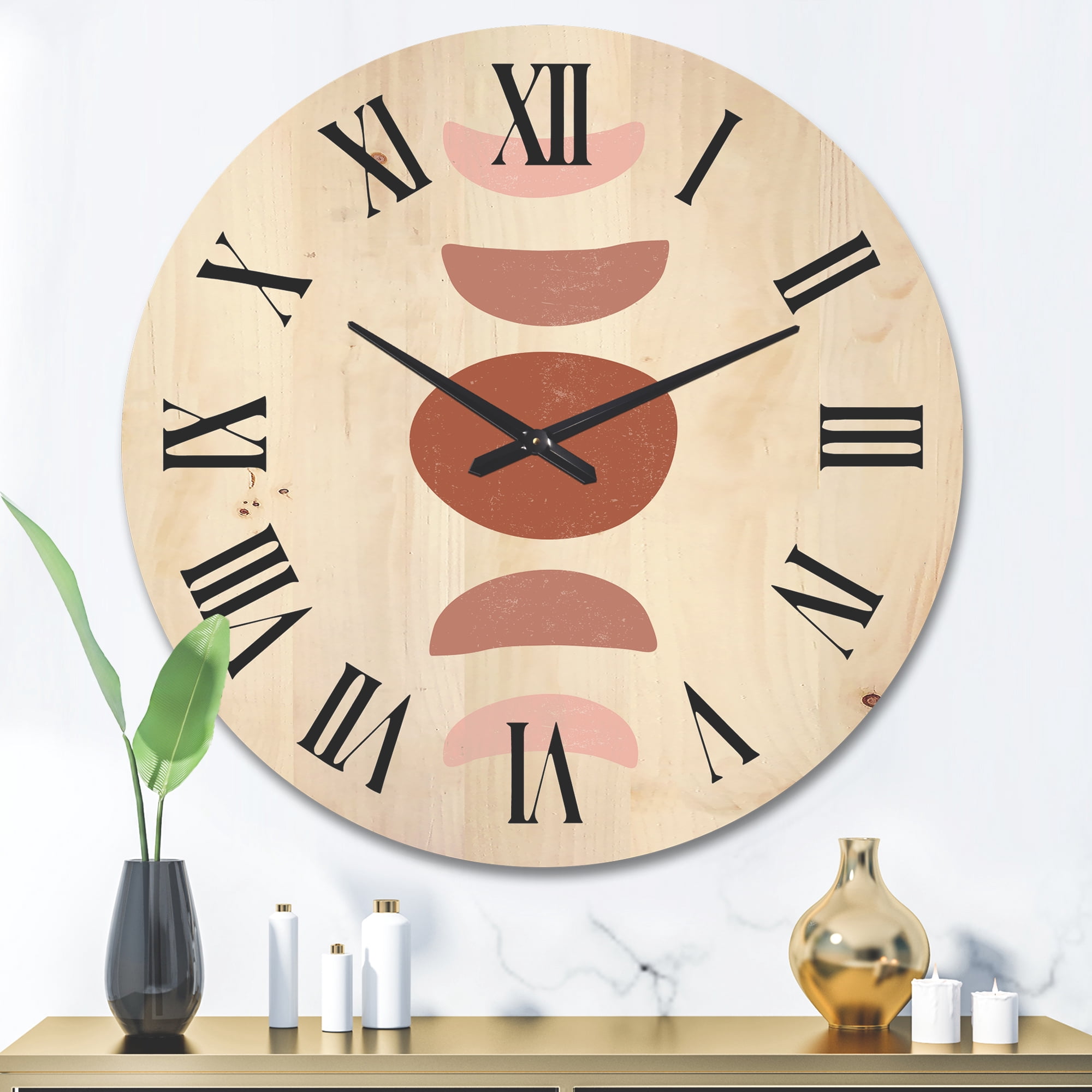 Designart 'Minimal Moon Phases On White' Modern Wood Wall Clock