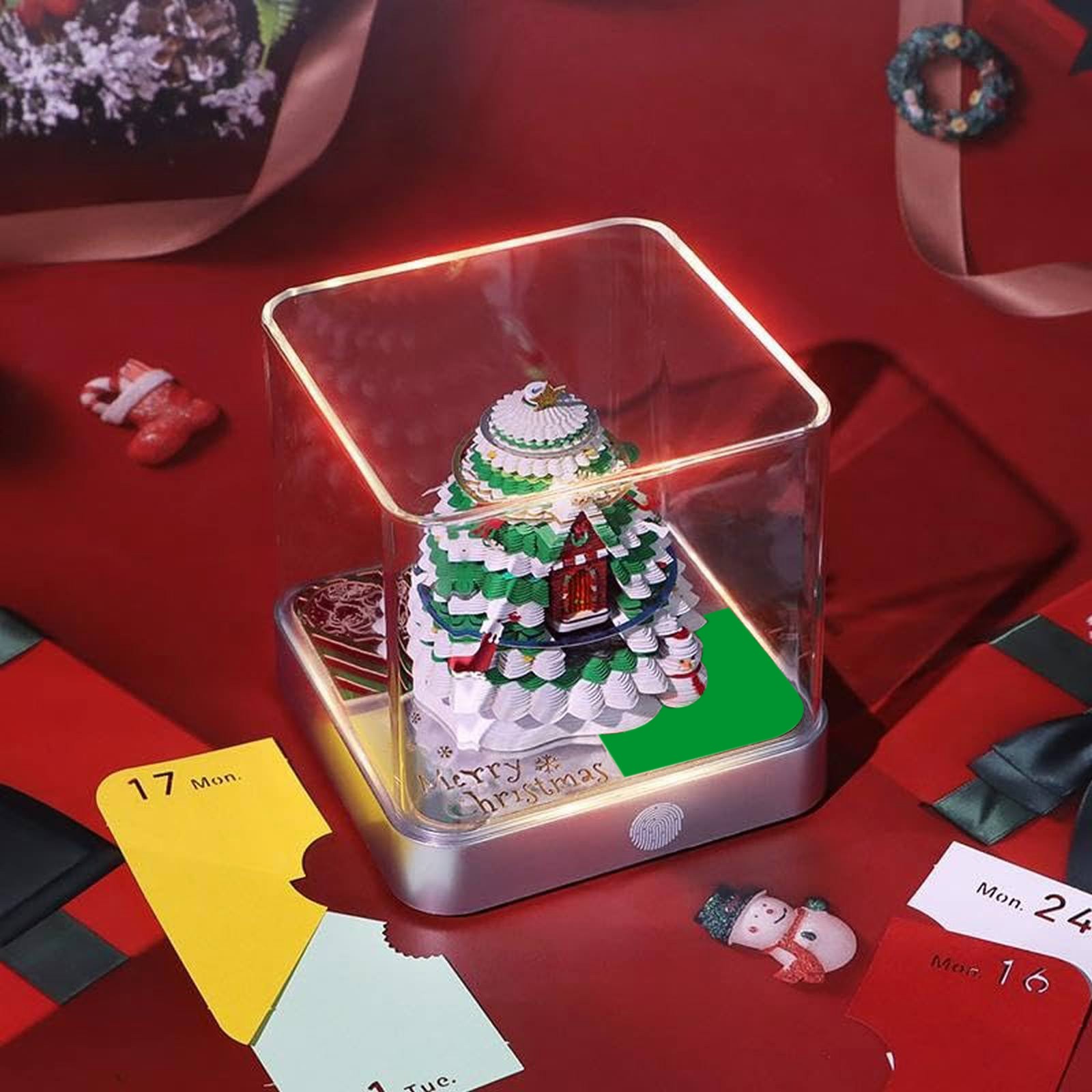 WMGHA Christmas Tree House Paper Sculpture Calendar 2026 - 3D Tear-Off Desk Calendar with LED Light, Memo Pad for Home or Office, Artistic Paper Carving Art for Holiday Display and Organization