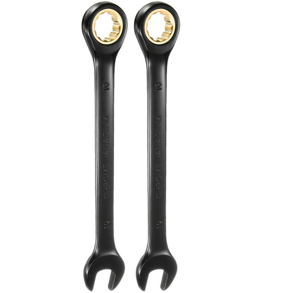 Uxcell 2Pcs Ratcheting Wrench 19mm Metric Open End Wrench 72-Teeth CR-V Steel 12 Point Nickel Plated Combination Ratchet Wrench