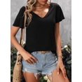 thumbnail image 5 of Womens V Neck Solid Crisscross Back Tee Short Sleeve Backless Summer Blouse For Women, 5 of 6