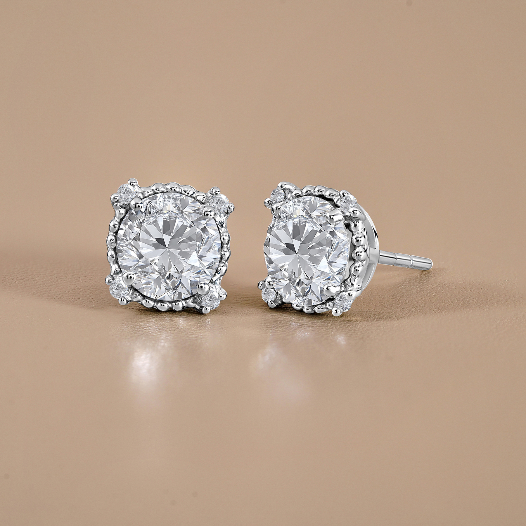 JeenMata 3.5 Carat Halo Stud Earrings April Birthstone photo 2