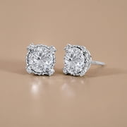 JeenMata 3.5 Carat Round Cut April Birthstone Stud Earrings - Halo Milgrain Earrings in 18K White Gold Plating for Women