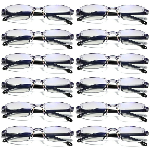 12 Pairs Mens Rectangular Rimless Blue Light Blocking Reading Glasses Unisex Readers  1.00